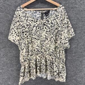 Valerie Bertinelli Blouse Women 3X Plus Beige Floral Short Sleeve Hook & Eye